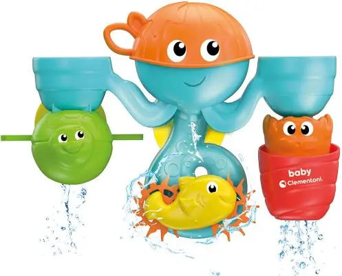 Clementoni - 17458 - Centre d'Activités Aquatiques pour Bébés Lors du Bain - Jet d'eau pour Poulpes Flottants, Fontaines, Baignoire, Animaux Marins