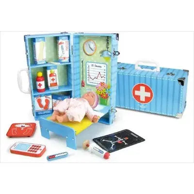 La valisette médicale pour enfants ouverte, montrant tous les accessoires