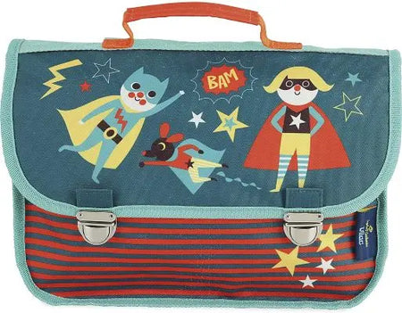 Vue de face du cartable Heros en toile illustrée