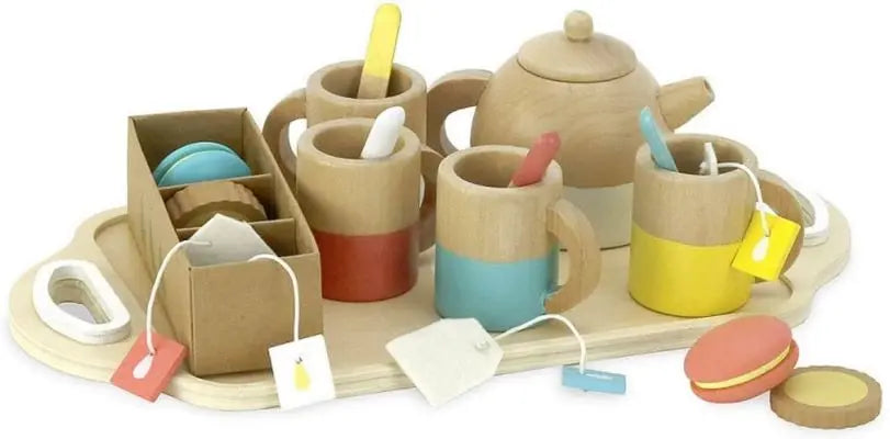 Service à thé 21 pièces, jouet imitation en bois