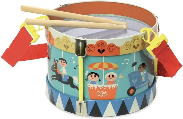 Tambour en métal avec des couleurs vives
